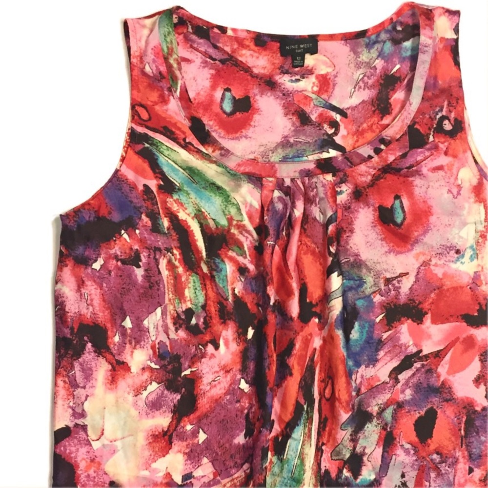 New Nine West Silky Watercolor Tank Top Sz 12